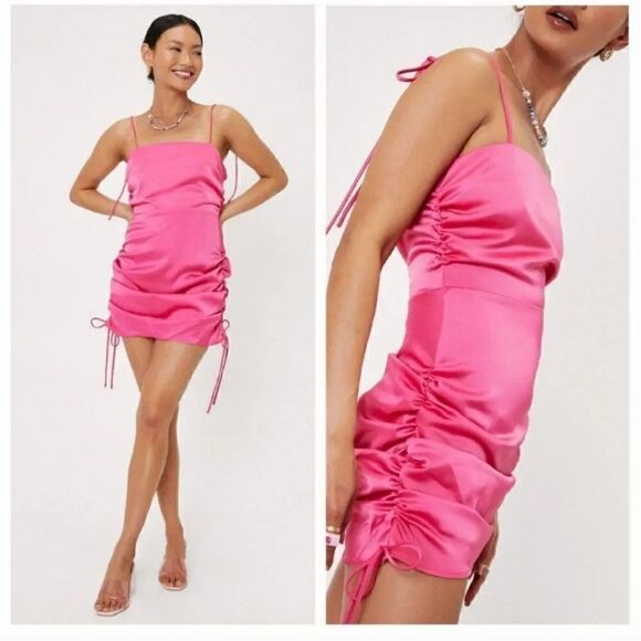 NEW Nasty Gal Ruched Satin Mini Dress in Pink Size 4 - Picture 15 of 16